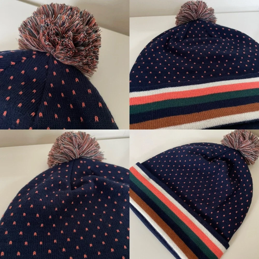 L.L. Bean Navy Blue Katahdin Pom-Pom Script Logo Beanie Hat Women’s/ Unisex